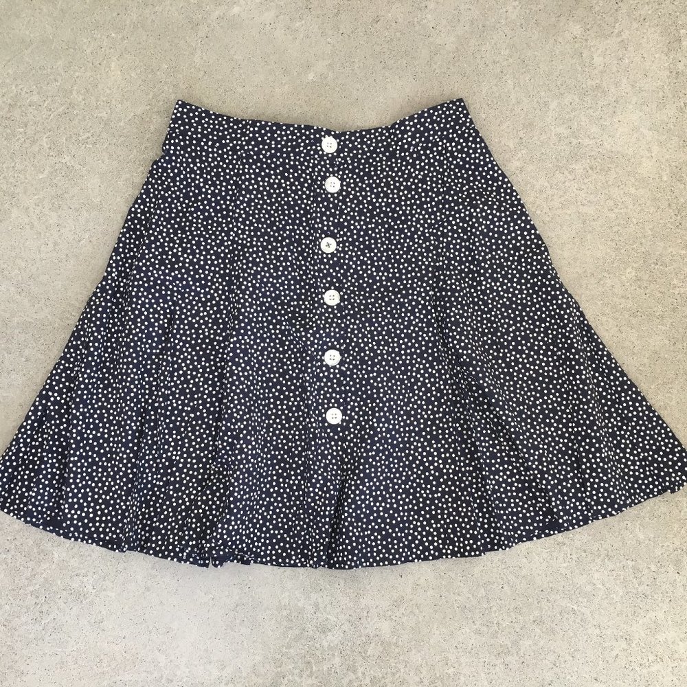 Navy Skirt with Little White Dots and Buttons